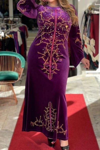 (3 Pieces Set) Stylish Crystal Abaya