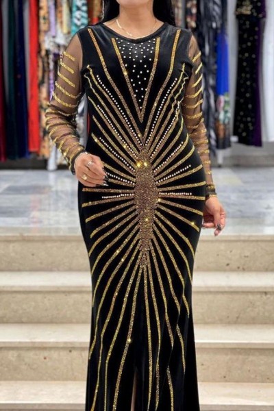 (3 Pieces Set) Trend Crystal Abaya