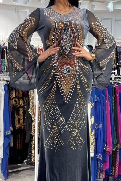 (3 Pieces Set) Glam Crystal Abaya