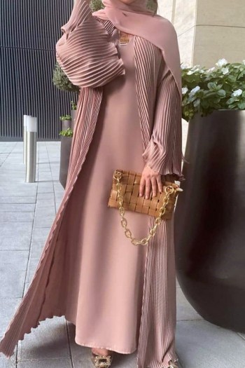 (3 Pieces Set) Pleated Abaya