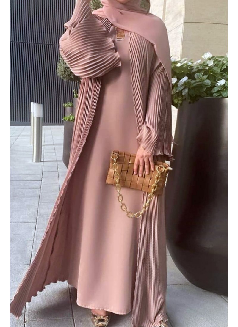 (3 Pieces Set) Pleated Abaya