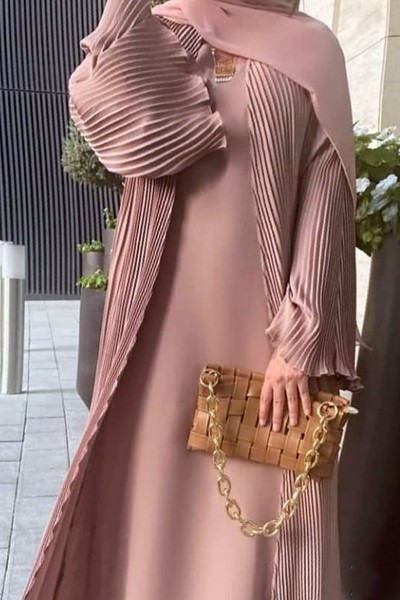 (3 Pieces Set) Pleated Abaya