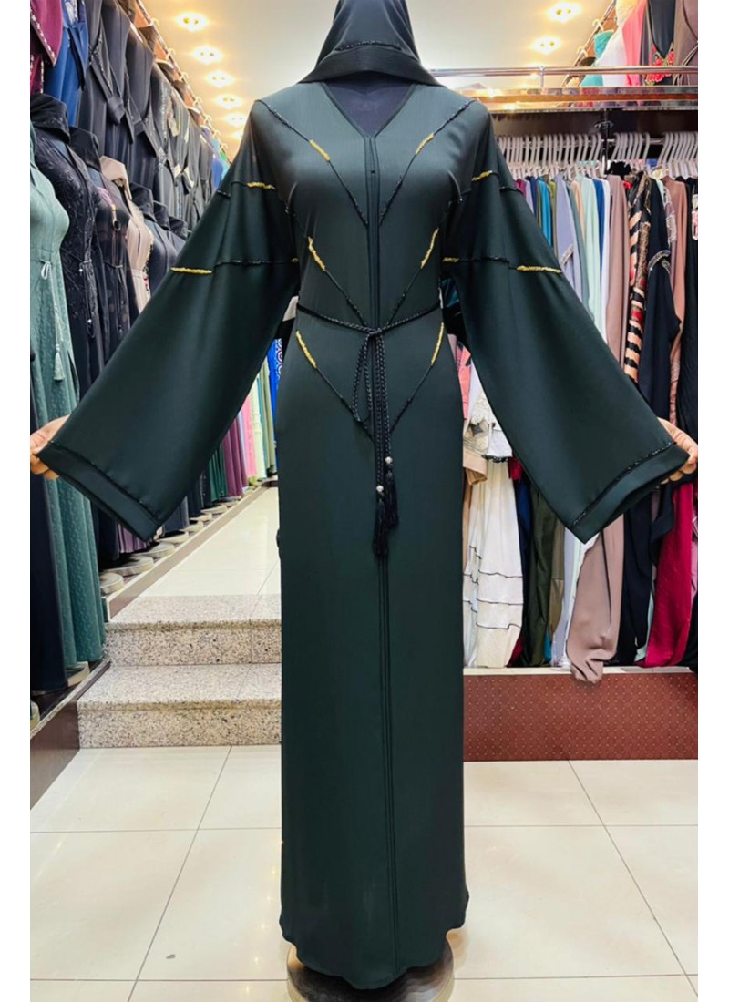 (3 Pieces Set) Stone Detail Abaya 