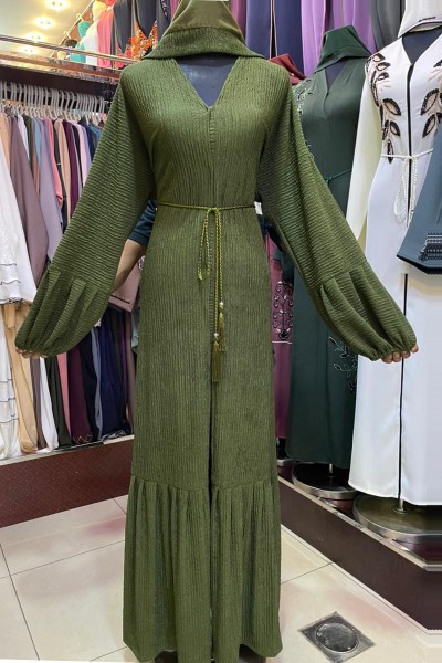 (3 Pieces Set) Rolling Pleats Abaya 