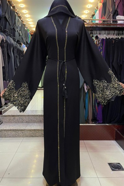 (3 Pieces Set) Golden Lace Abaya 