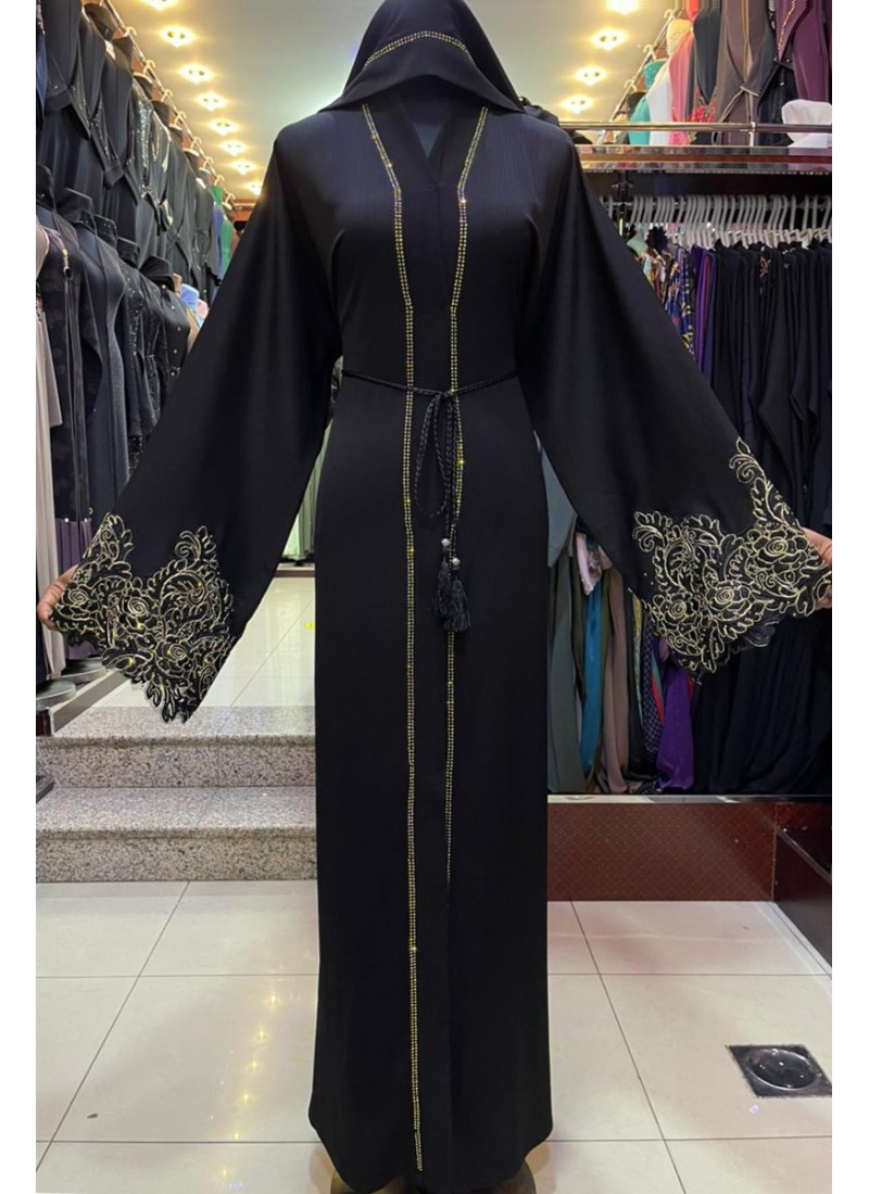 (3 Pieces Set) Golden Lace Abaya 