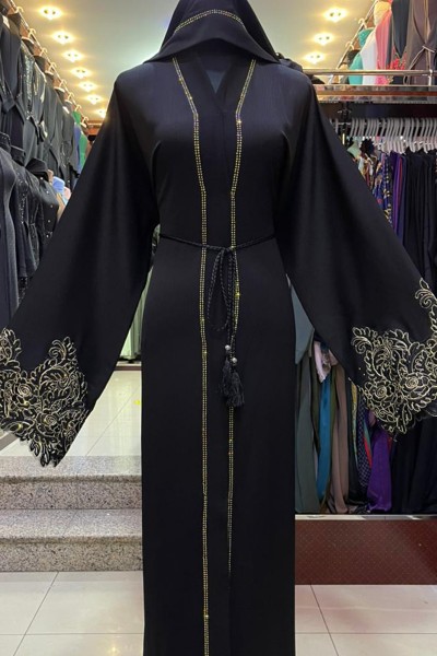 (3 Pieces Set) Golden Lace Abaya 