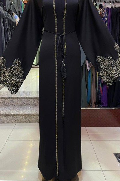 (3 Pieces Set) Golden Lace Abaya 