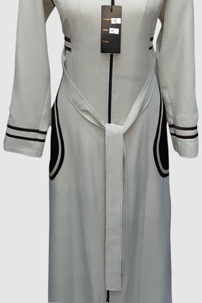 (3 Pieces Set) Contrast Abaya Coat