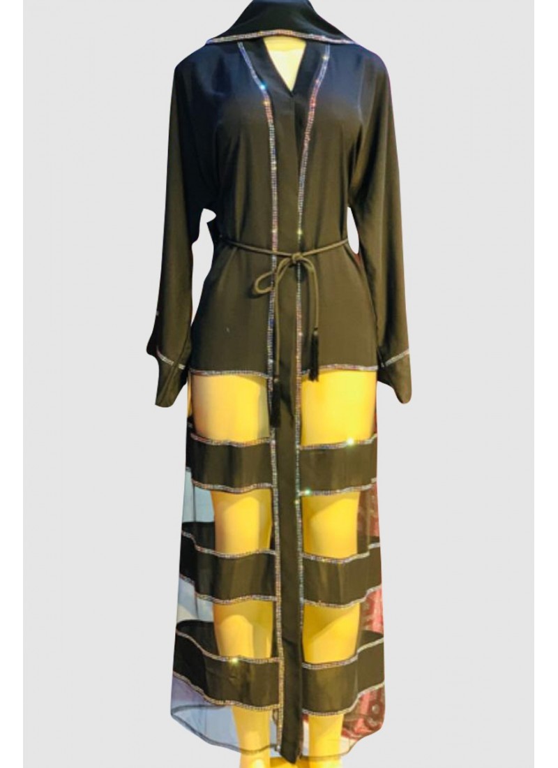 (MOQ 3 PCS) Open Black Abaya