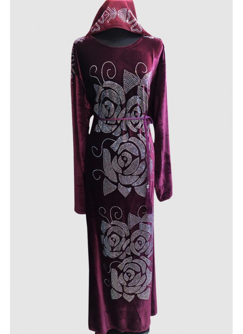(3 Pieces Set) Detail Velvet Abaya