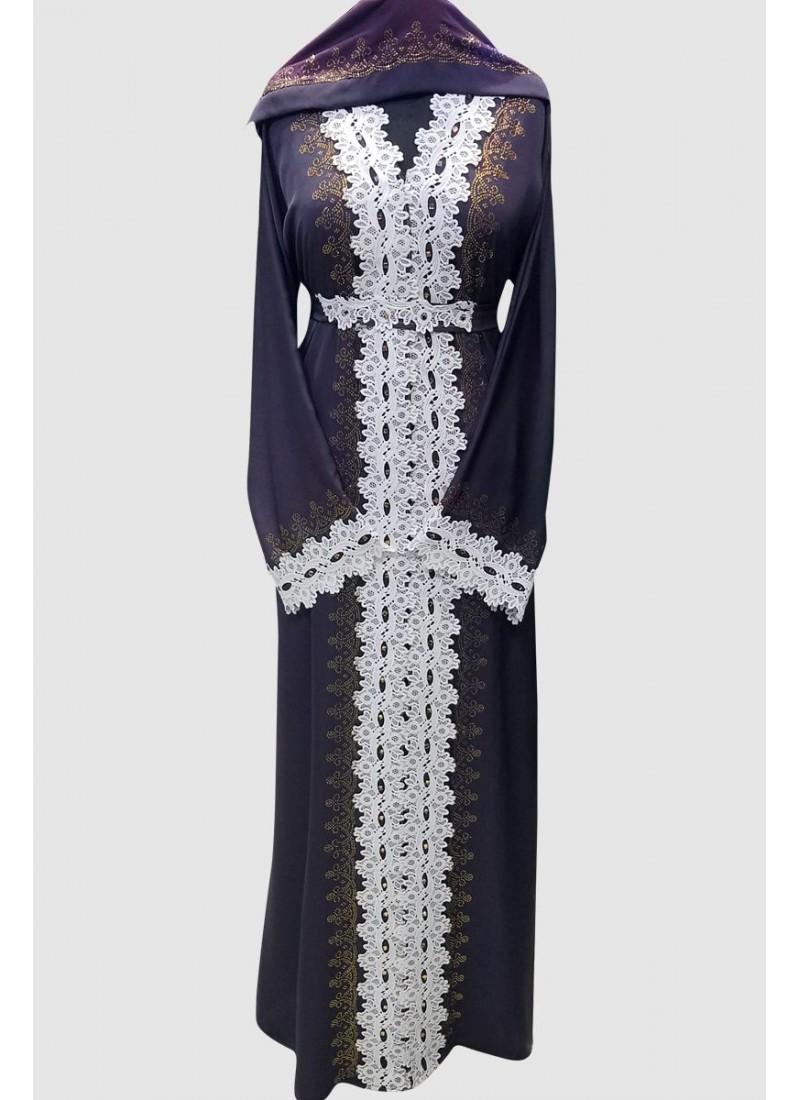 Abaya With Crystal And Lace