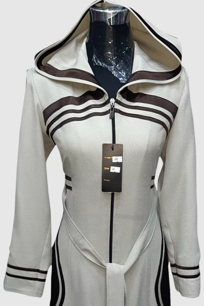 (3 Pieces Set) Contrast Abaya Coat