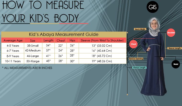 abaya size chart dubai